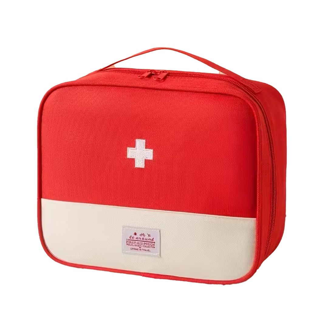 Extra-Large Capacity Portable Medicine Storage Bag in Vibrant Red - Durable Oxford Fabric, Multi-Compartment Organizer for Home & Travel First Aid Essentials (Bag Only)