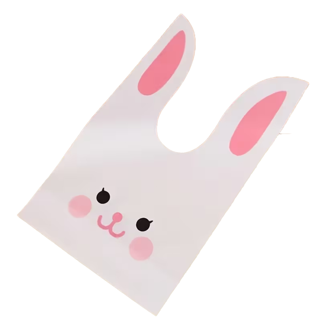 10 Pcs Easter Bunny Gift Bags with Cute Bunny Ears & Expressive Eyes - Pastel Pink &, 10cm x 17cm, Durable Plastic Party Favor Bags